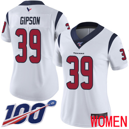 Houston Texans Limited White Women Tashaun Gipson Road Jersey NFL Football #39 100th Season Vapor Untouchable